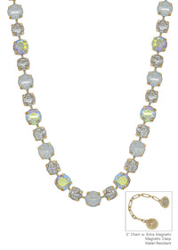 Water Resistant Clear AB Crystal 10&12MM Stone Magnetic Closure 17" Necklace