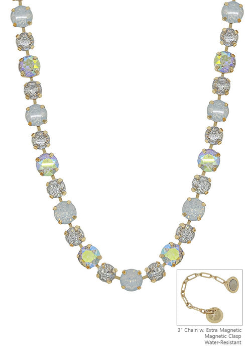 Water Resistant Clear AB Crystal 10&12MM Stone Magnetic Closure 17" Necklace