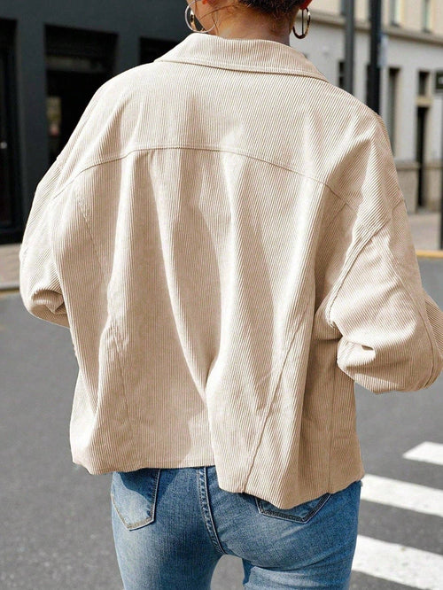 Solid Corduroy Jacket Casual Oversized Button Front