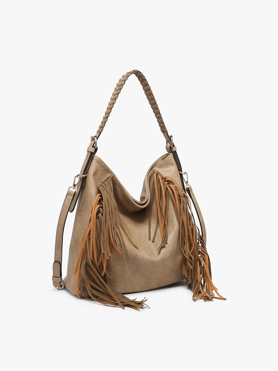 Sav Distressed Fringe Hobo Bag