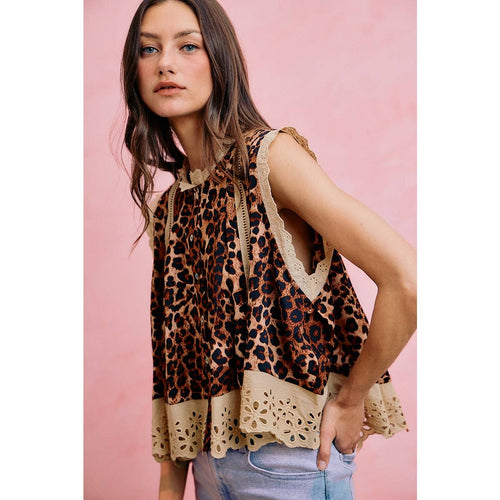Leopard Pleated Sleeveless Blouse