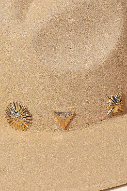 Studded Sun Moon Star Fashion Fedora Hat