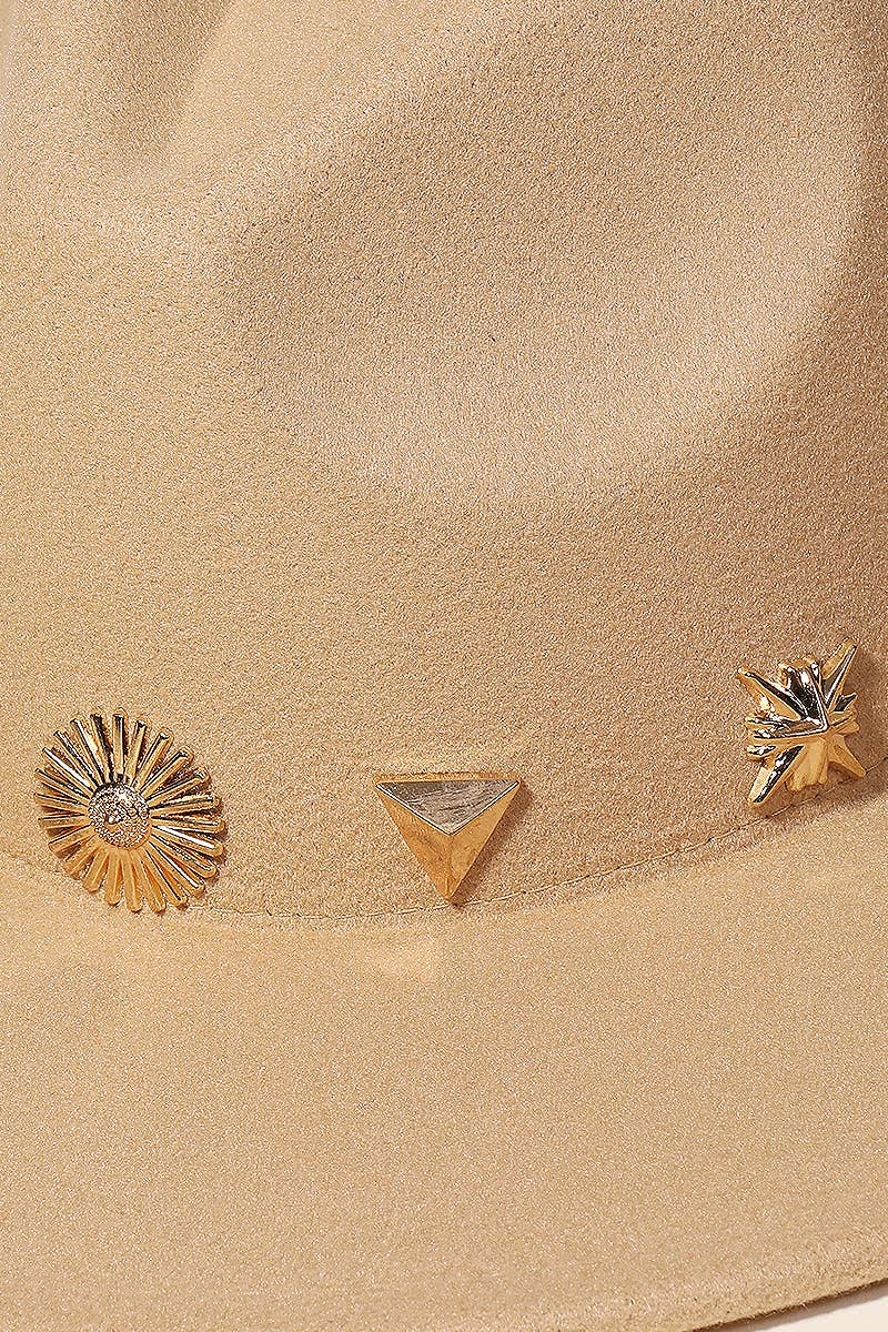 Studded Sun Moon Star Fashion Fedora Hat