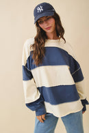8551GN Oversized Color Block Long Sleeve Pullover