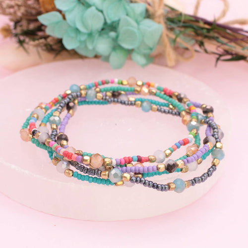 Cool Breeze Blue Purple Seed Bead Bracelet Set
