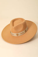 Wide Brim Felt Fedora With Gold Brocade Band