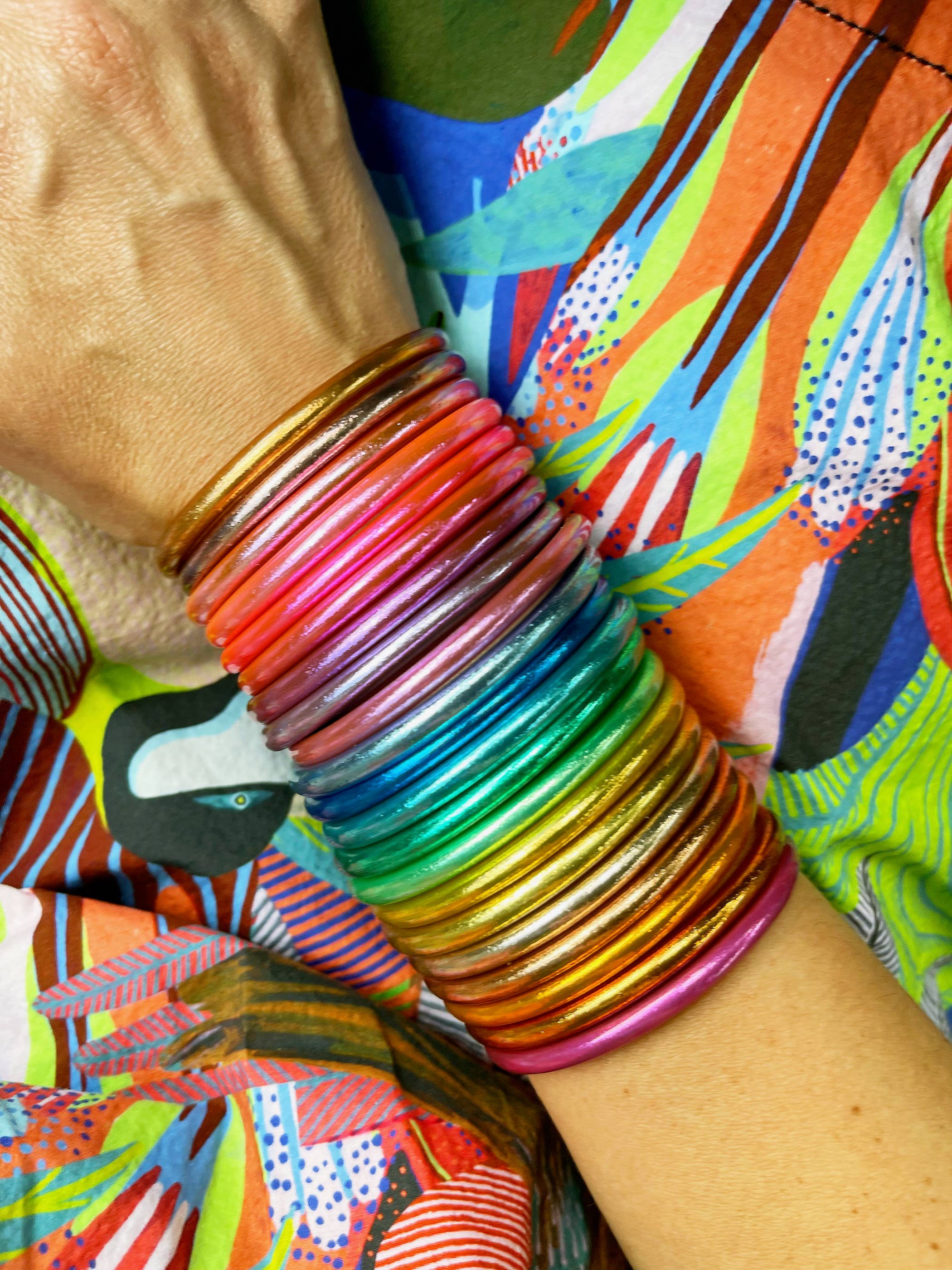 Single Rainbow Thai Buddhist Temple Bracelet, Mantra Bangle