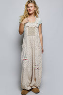 Vintage Floral Knit Contrast Pocket Jogger Overalls