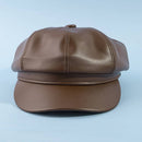 Paneled Vegan Leather Newsboy Cabbie Hat
