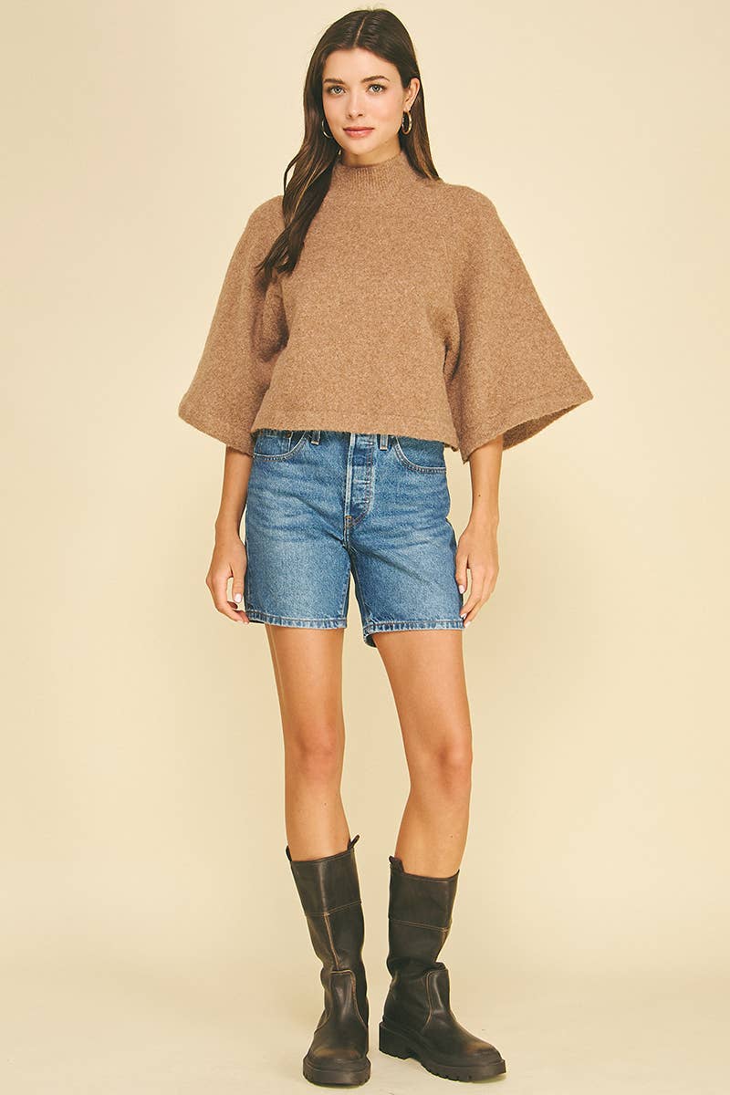 Wide Sleeve Mock Neck Sweater
