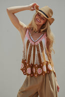 Floral Motif Open-Knit Crochet Tank