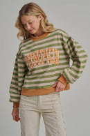 STRIPE TERRY CASUAL THANKSGIVING TOP WITH PUMPKIN LETTERING