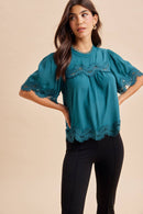 Deep Teal Lace Trim Top