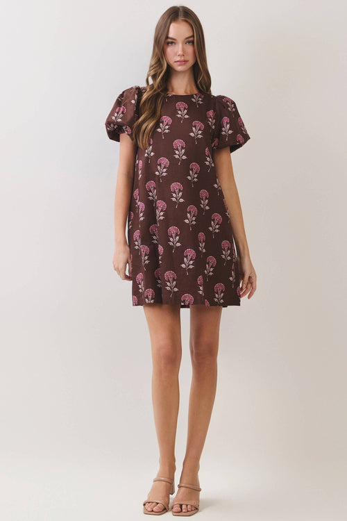 CD07462-Floral Print Bow Back Mini Dress