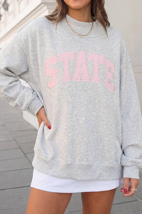 STATE Letter Print Mock Neck Pullover Sweatshirt | S-XL