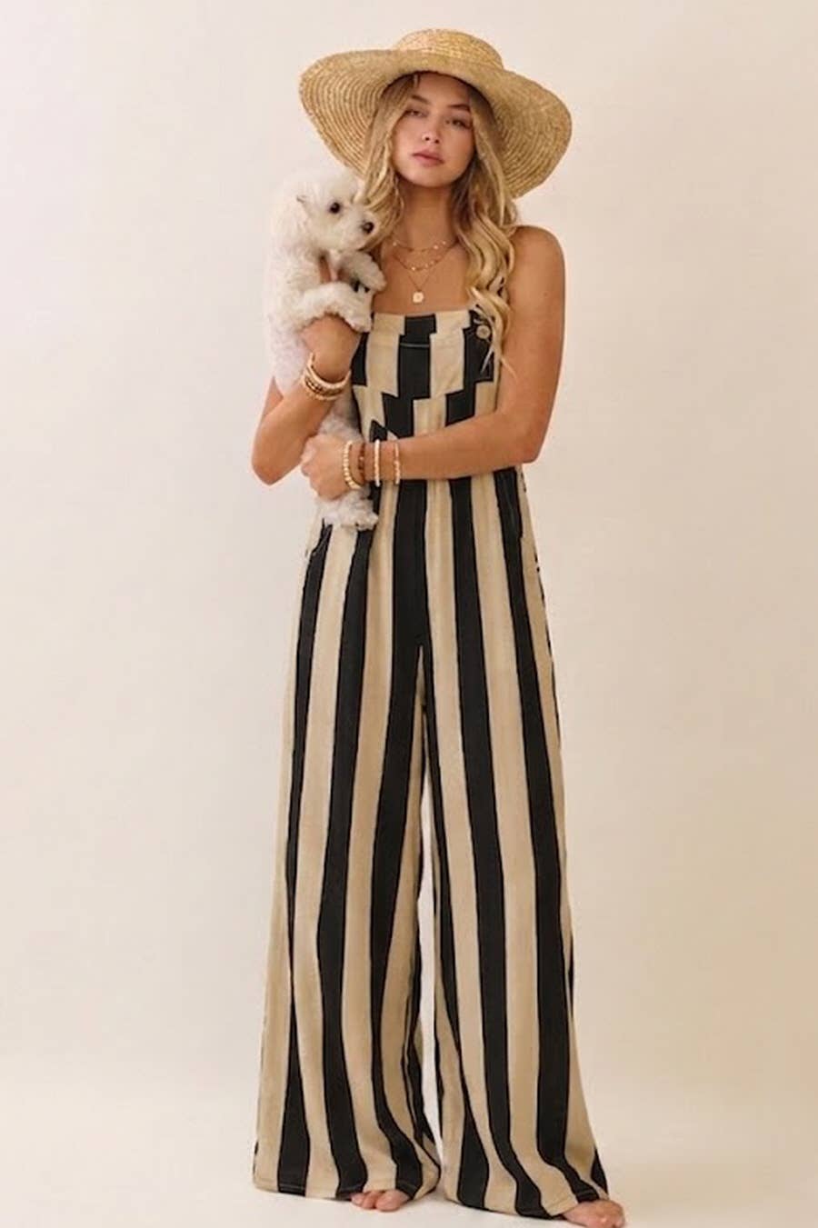 Vertical Stripe Wide Leg Jumpsuit