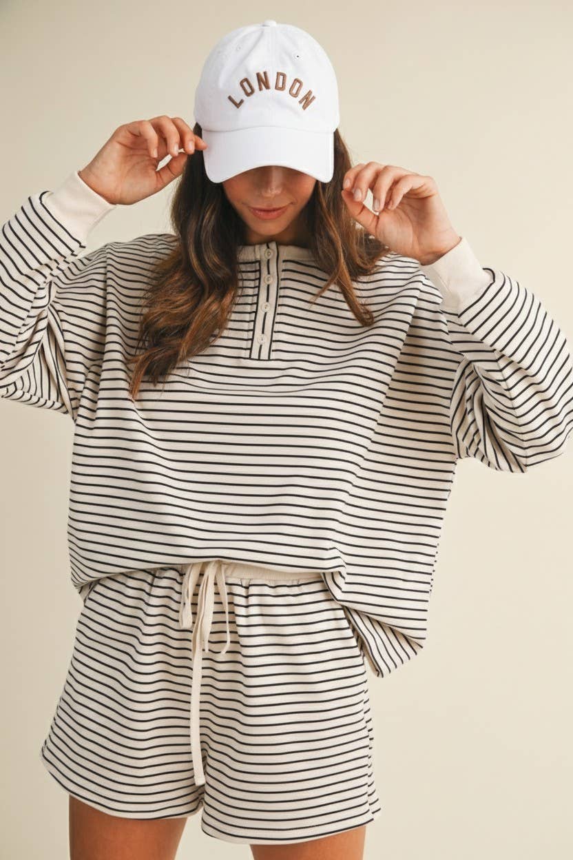 Soft Brushed Pin Stripe Knit Pullover N Shorts
