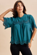 Deep Teal Lace Trim Top