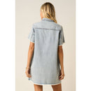 WASHED DENIM SHORT SLEEVE MINI SHIRT DRESS