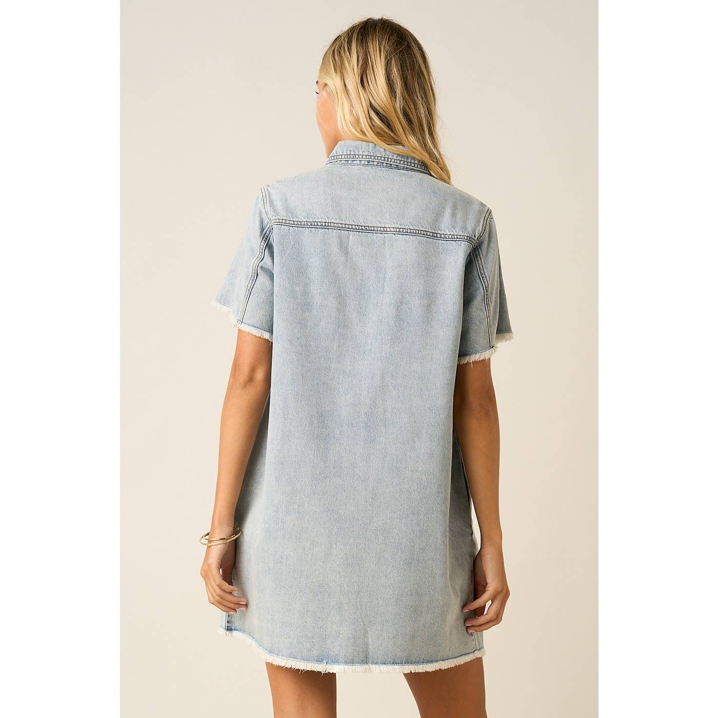 WASHED DENIM SHORT SLEEVE MINI SHIRT DRESS
