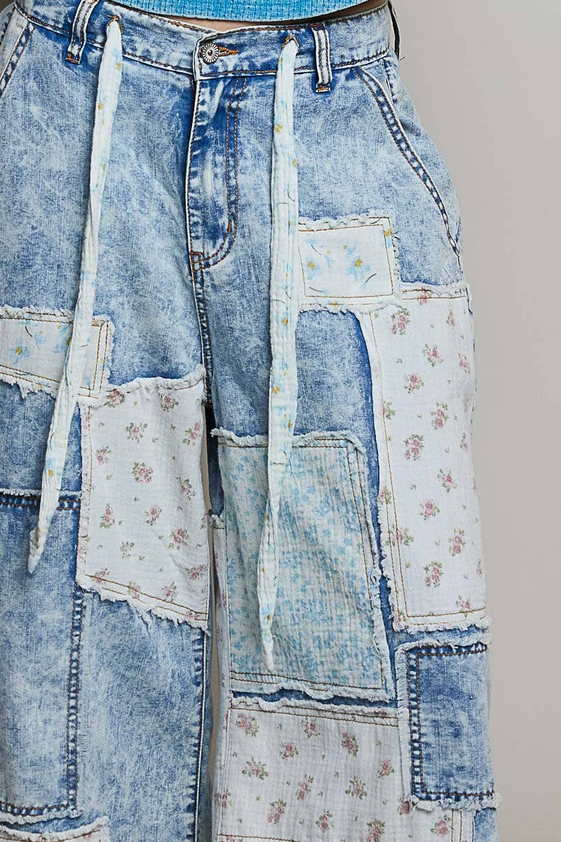 Patchwork Straight Leg Denim