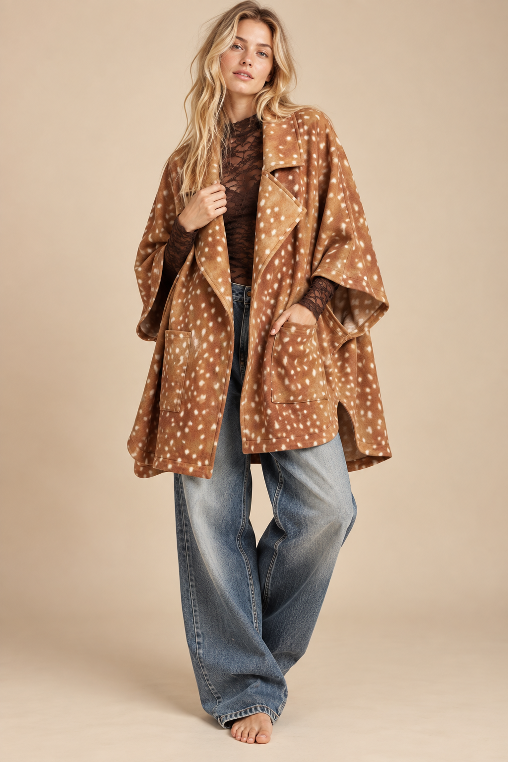 Fawn Print Oversized Kimono Cardigan