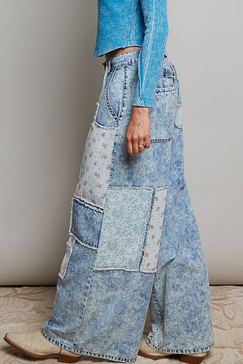 Patchwork Straight Leg Denim