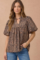 Plus Leopard Ruffle Notch Neck Blouse
