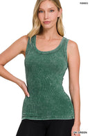 Washed Ribbed Scoop Neck Tank Top - Zenana