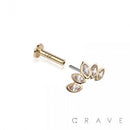 14K GOLD THREADLESS PUSH IN FIVE MARQUISE GEM CLUSTER LABRET