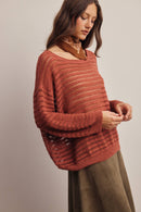 Open-Knit Stripe Sweater Top FSW0056
