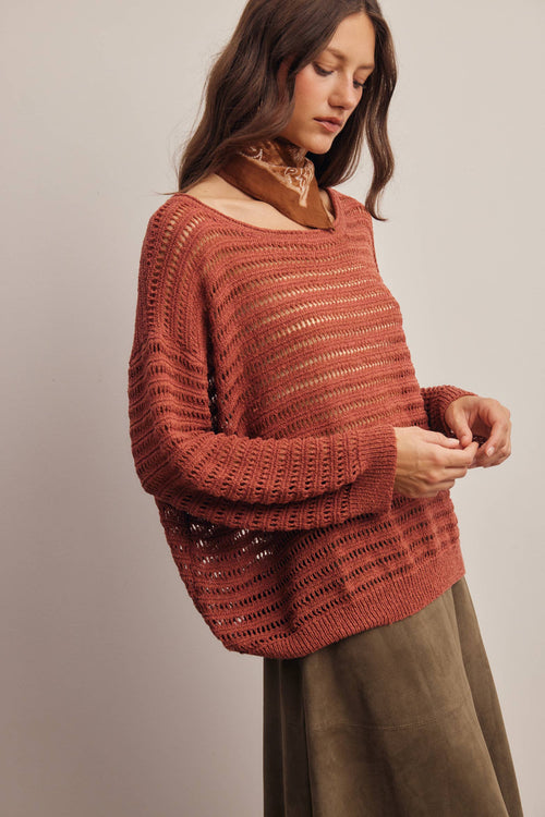 Open-Knit Stripe Sweater Top FSW0056