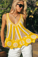 Floral Motif Open-Knit Crochet Tank