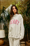 IT2594E-MERRYW | "MERRY" Varsity Mock Neck Sweatshirt