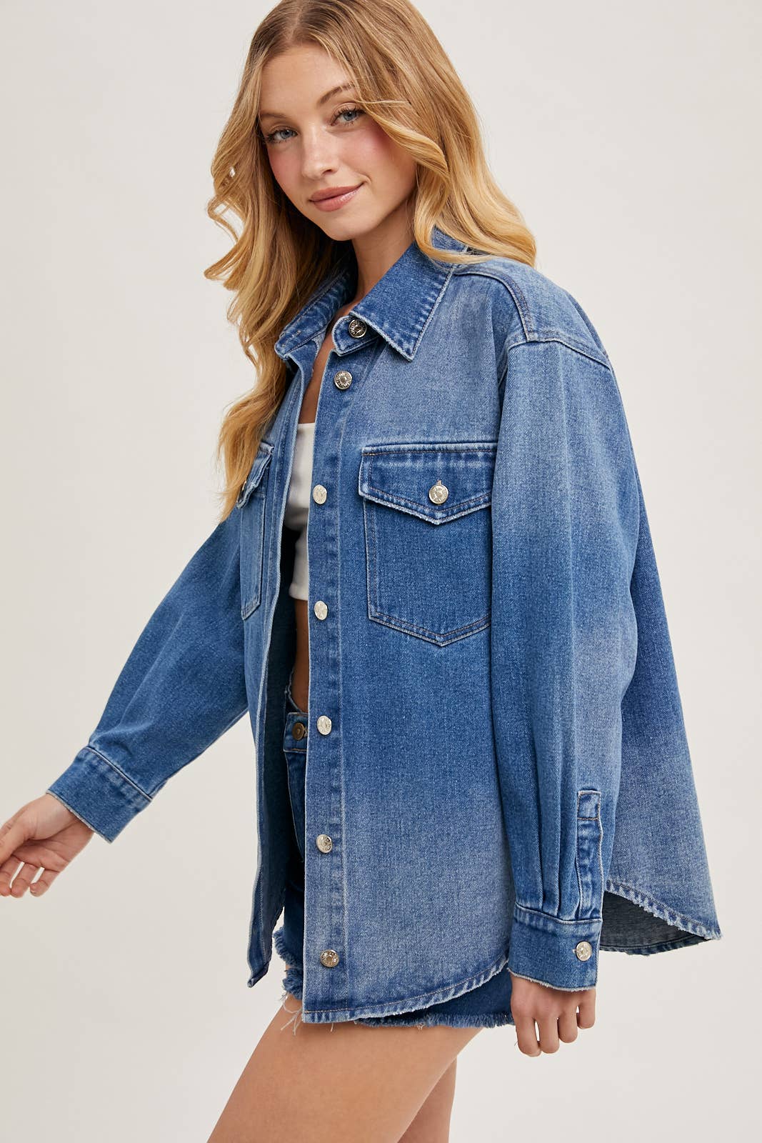 WASHED DENIM BUTTON DOWN SHIRT JACKET