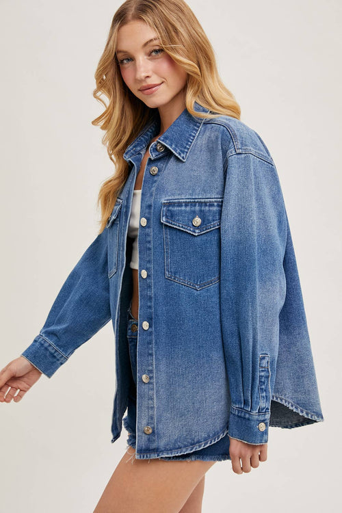 WASHED DENIM BUTTON DOWN SHIRT JACKET