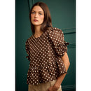 POLKA DOT BOW DETAIL SHORT SLEEVES PEPLUM TOP