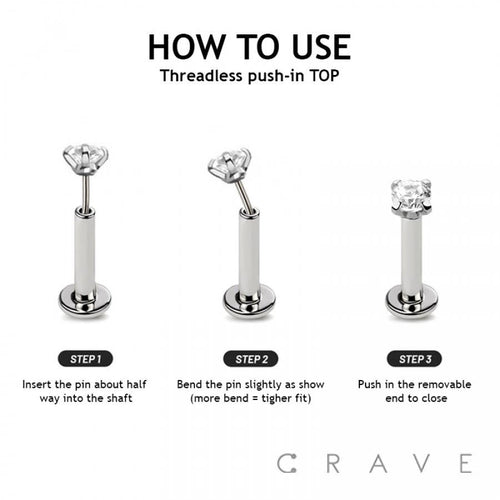 IMPLANT GRADE SOLID TITANIUM TRIPLE BAGUETTE LINE CZ PUSH IN