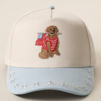 Dog USA Flag Embroidered Patch Star Brim Trucker Hat