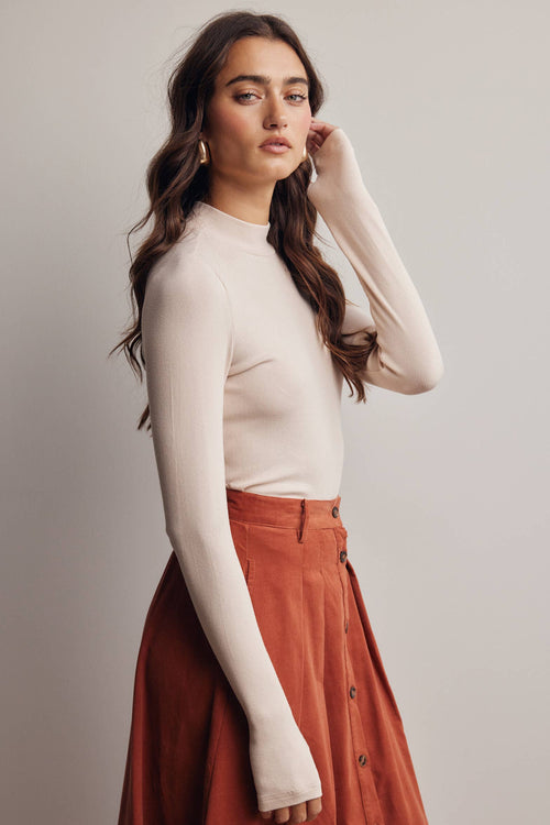 Stretch Ribbed Mock Neck Top FT0063