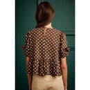 POLKA DOT BOW DETAIL SHORT SLEEVES PEPLUM TOP