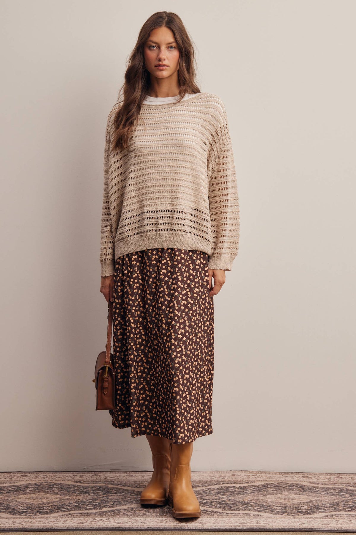 Open-Knit Stripe Sweater Top FSW0056