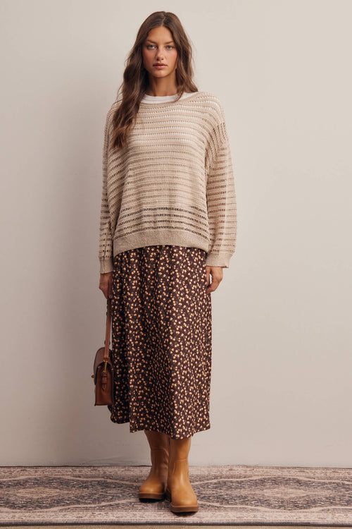 Open-Knit Stripe Sweater Top FSW0056