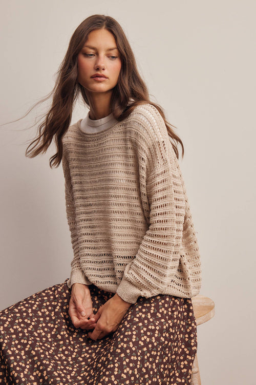 Open-Knit Stripe Sweater Top FSW0056