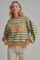 STRIPE TERRY CASUAL THANKSGIVING TOP WITH PUMPKIN LETTERING