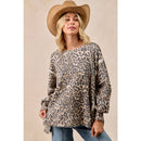 LEOPARD PRINT OVERSIZED WAFFLE THERMAL SWEATSHIRT