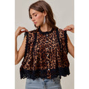 Leopard Pleated Sleeveless Blouse
