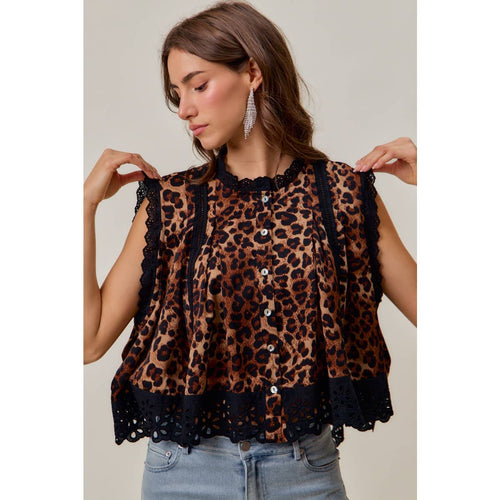 Leopard Pleated Sleeveless Blouse