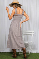 Gingham Velvet Trim Strap 100% Cotton Midi Dress VD83286