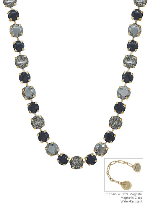Water Resistant Black Crystal 10&12MM Stone Magnetic Closure 17" Necklace